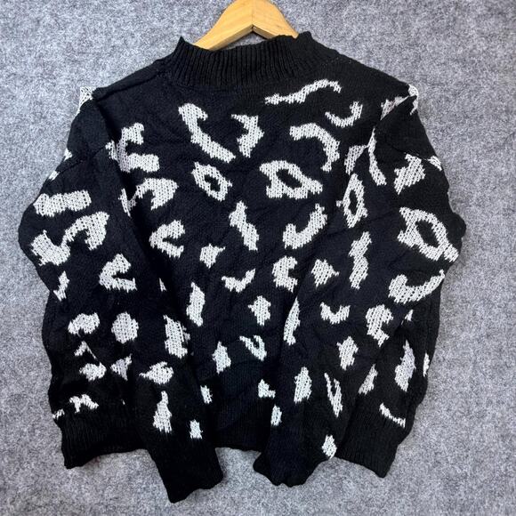 90s Style Sweater Womens S Black White Leopard Mob Wife Y2K Statement Maximalist - Picture 2 of 5